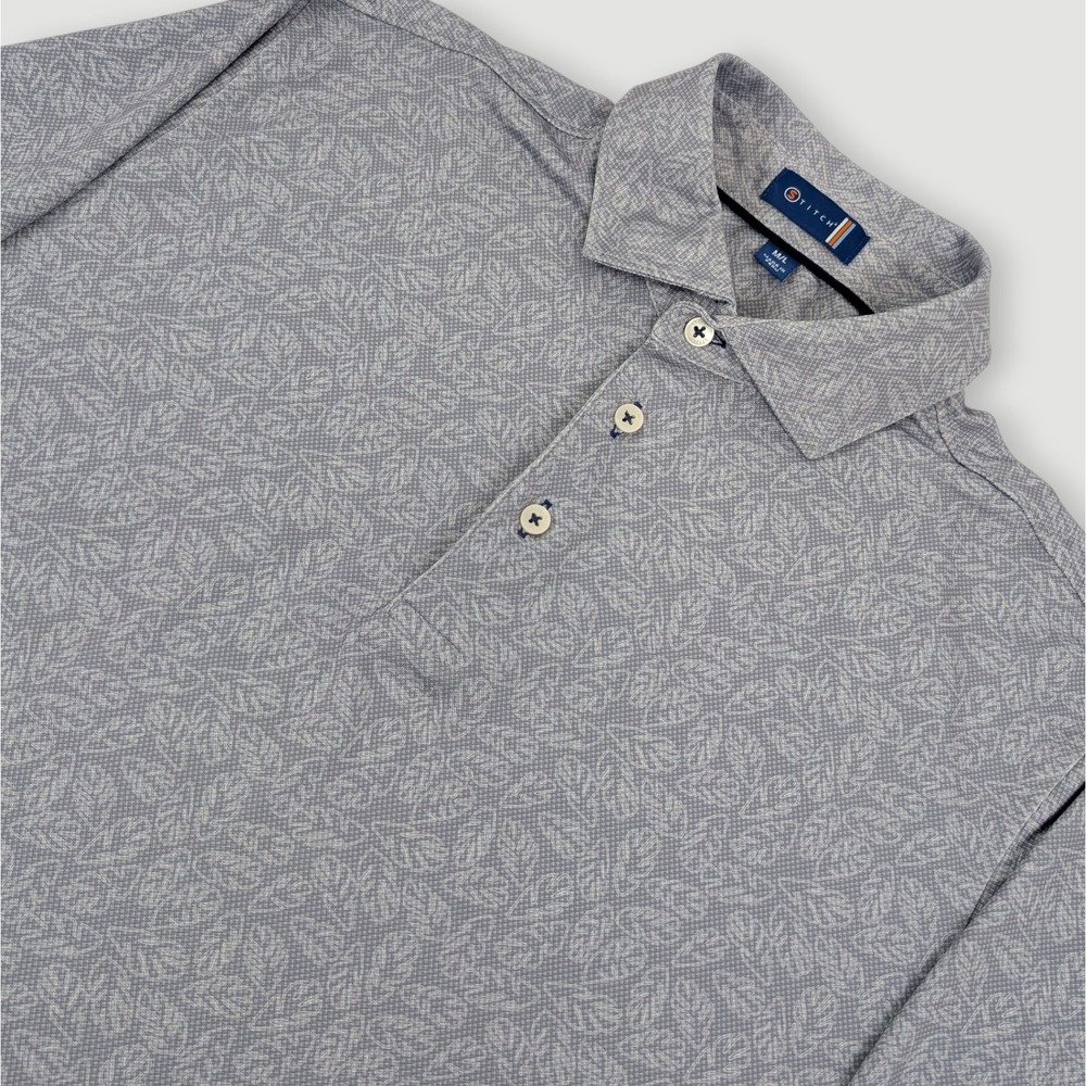 Stitch Golf Surfsong Performance Polo Mens Medium Grey Floral Leaf Print